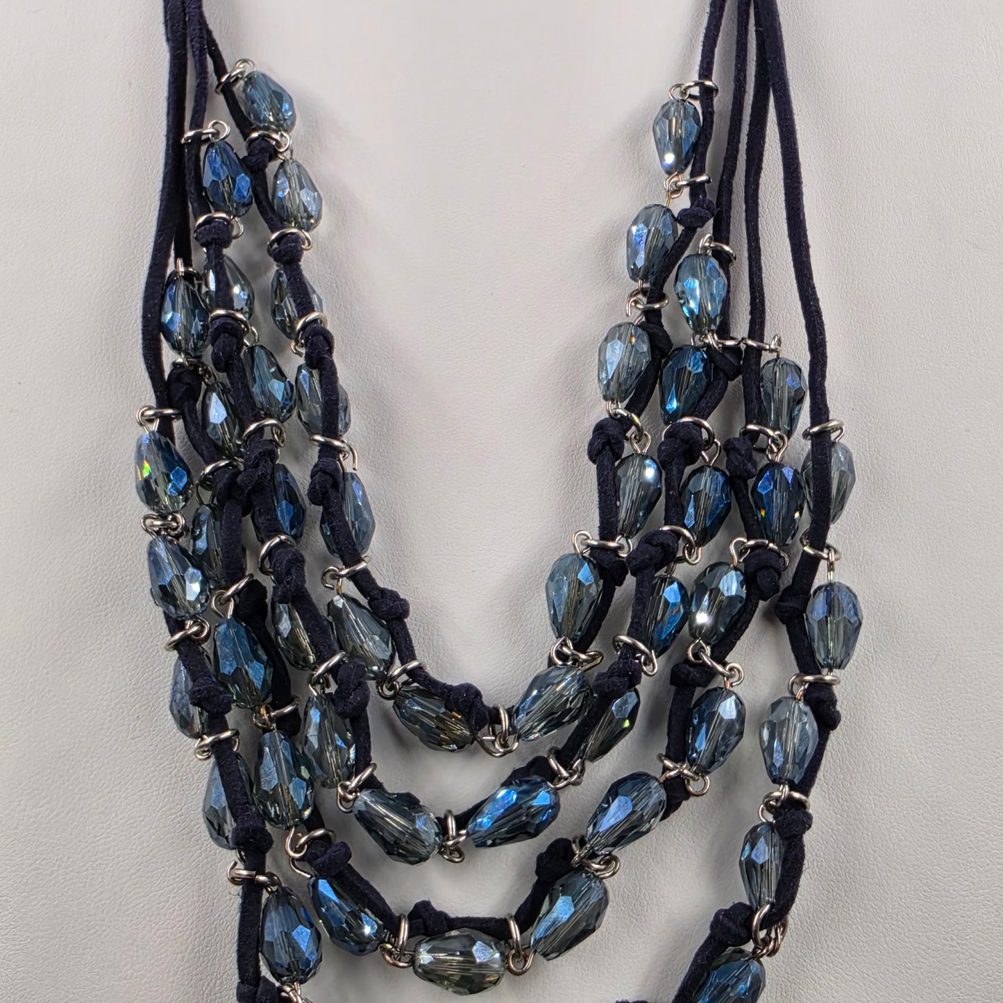 CHARMING CHARLIE 20"-22" Adjustable Blue Acrylic Bead Multi Layer Necklace