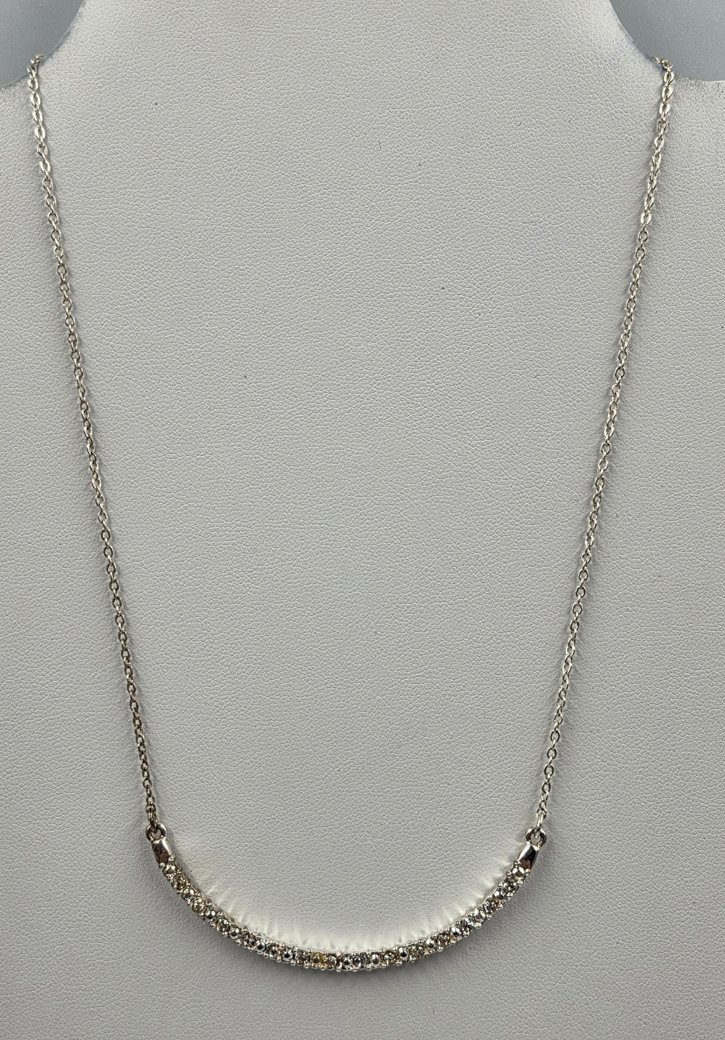 16"-19" Clear Rhinestone Bar Pendant/ Silver Tone Necklace