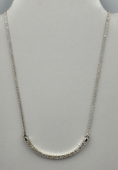 16"-19" Clear Rhinestone Bar Pendant/ Silver Tone Necklace