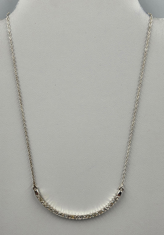 16"-19" Clear Rhinestone Bar Pendant/ Silver Tone Necklace