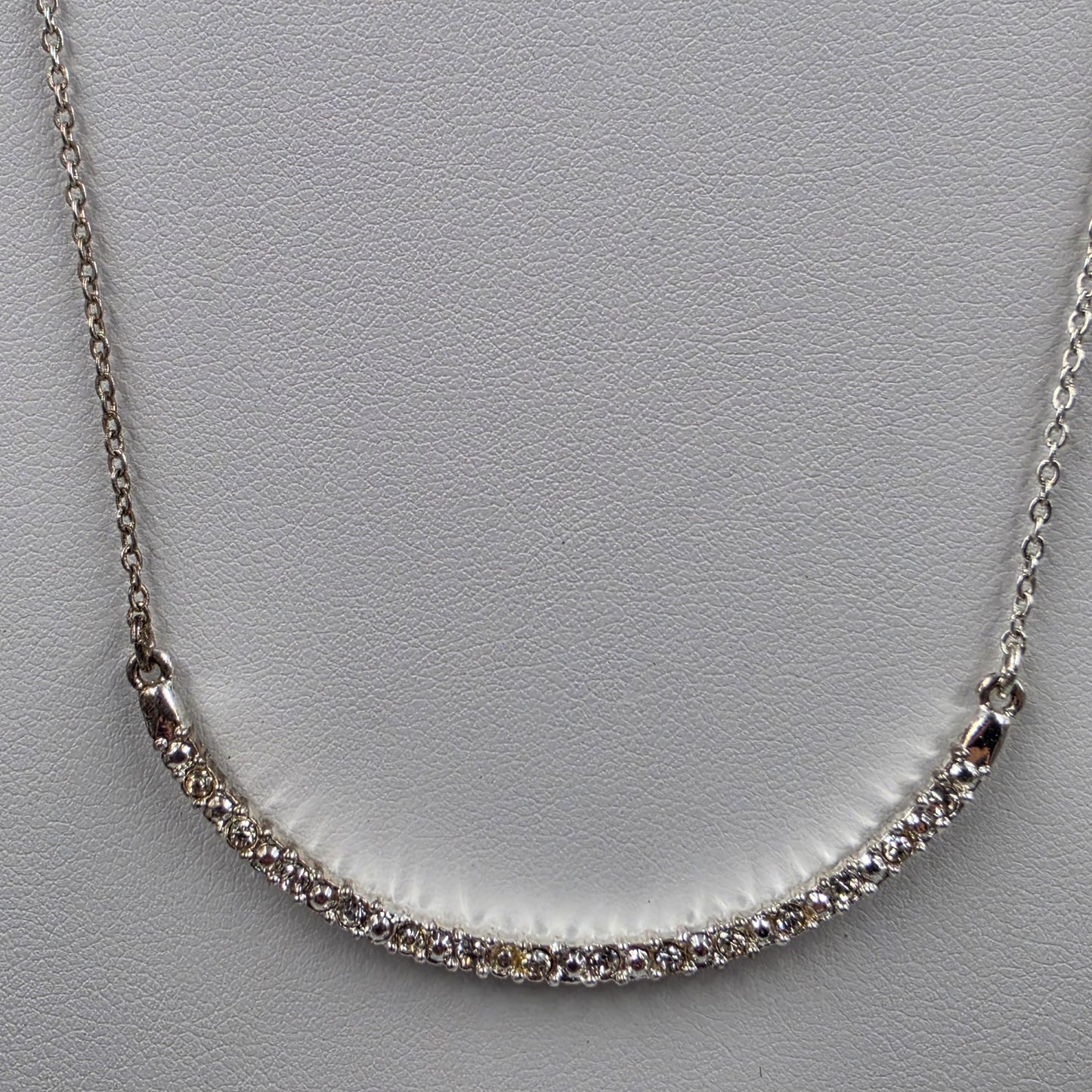 16"-19" Clear Rhinestone Bar Pendant/ Silver Tone Necklace