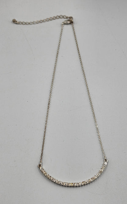 16"-19" Clear Rhinestone Bar Pendant/ Silver Tone Necklace