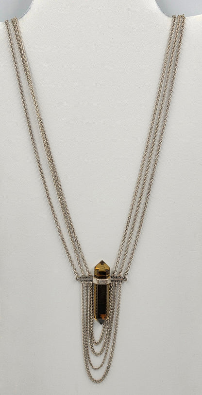 Smoky Quartz Crystal Point Pendant/Lariat Style Multi Strand Necklace