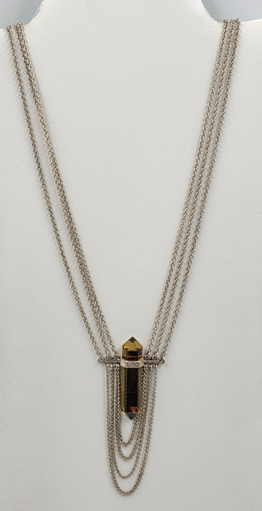 Smoky Quartz Crystal Point Pendant/Lariat Style Multi Strand Necklace