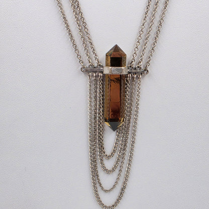 Smoky Quartz Crystal Point Pendant/Lariat Style Multi Strand Necklace