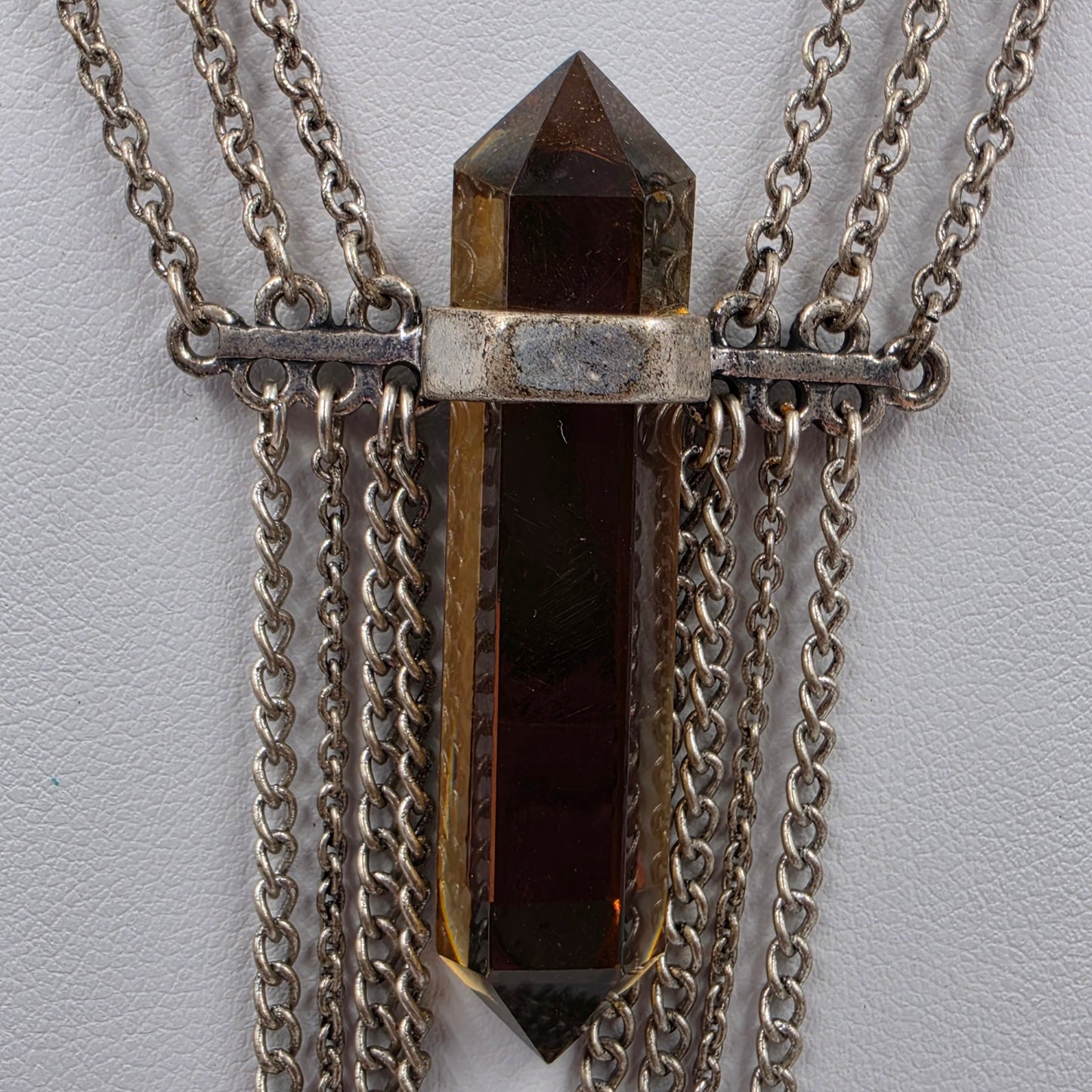 Smoky Quartz Crystal Point Pendant/Lariat Style Multi Strand Necklace