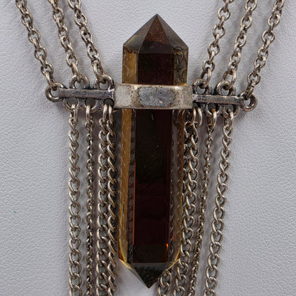 Smoky Quartz Crystal Point Pendant/Lariat Style Multi Strand Necklace