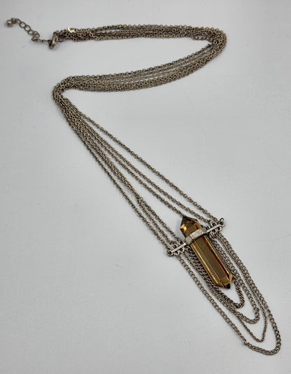 Smoky Quartz Crystal Point Pendant/Lariat Style Multi Strand Necklace
