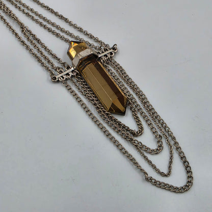 Smoky Quartz Crystal Point Pendant/Lariat Style Multi Strand Necklace