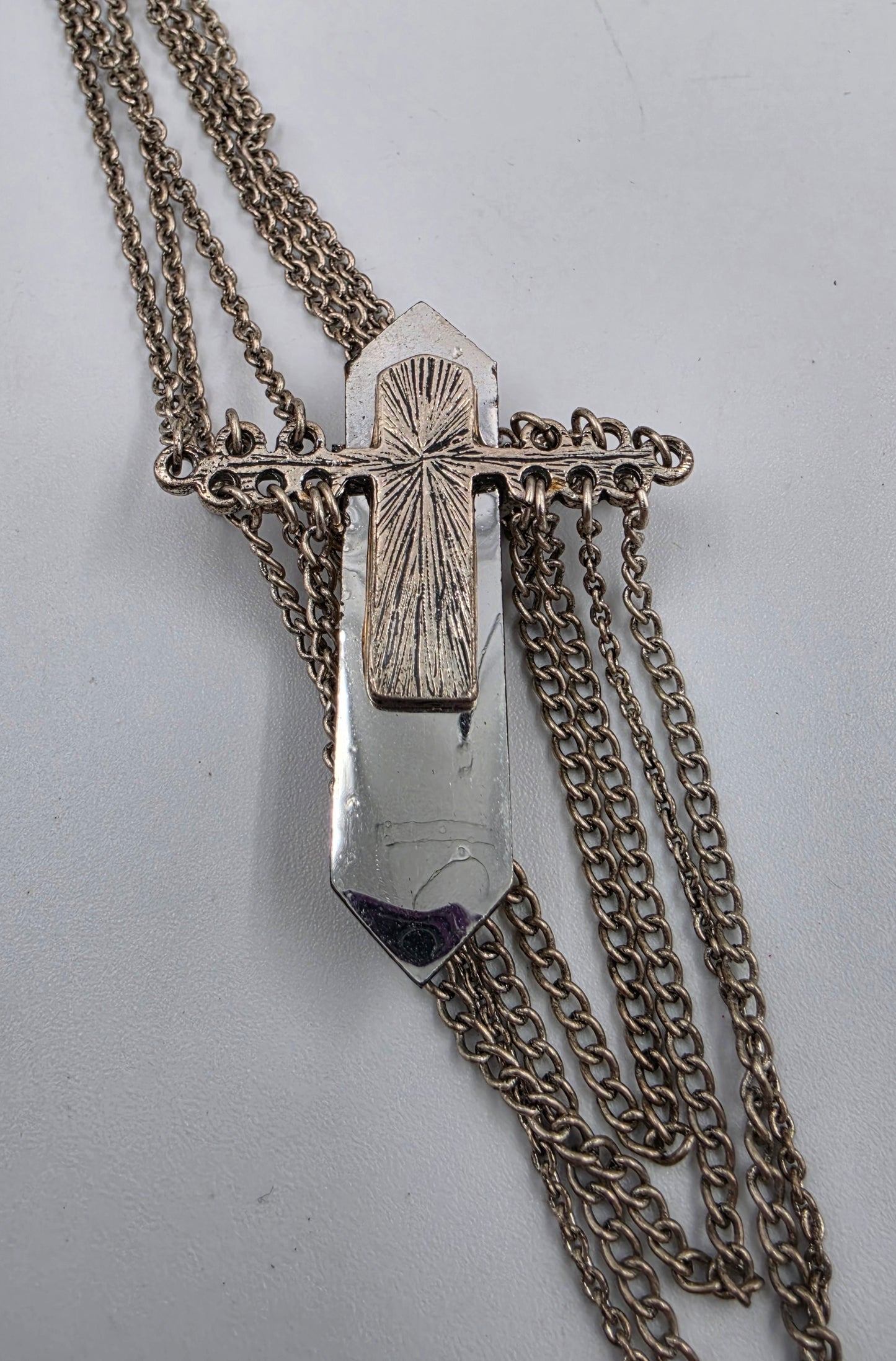 Smoky Quartz Crystal Point Pendant/Lariat Style Multi Strand Necklace