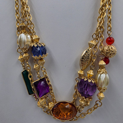 26" Gold Tone Multi Color Acrylic Bead/Gold Tone Necklace