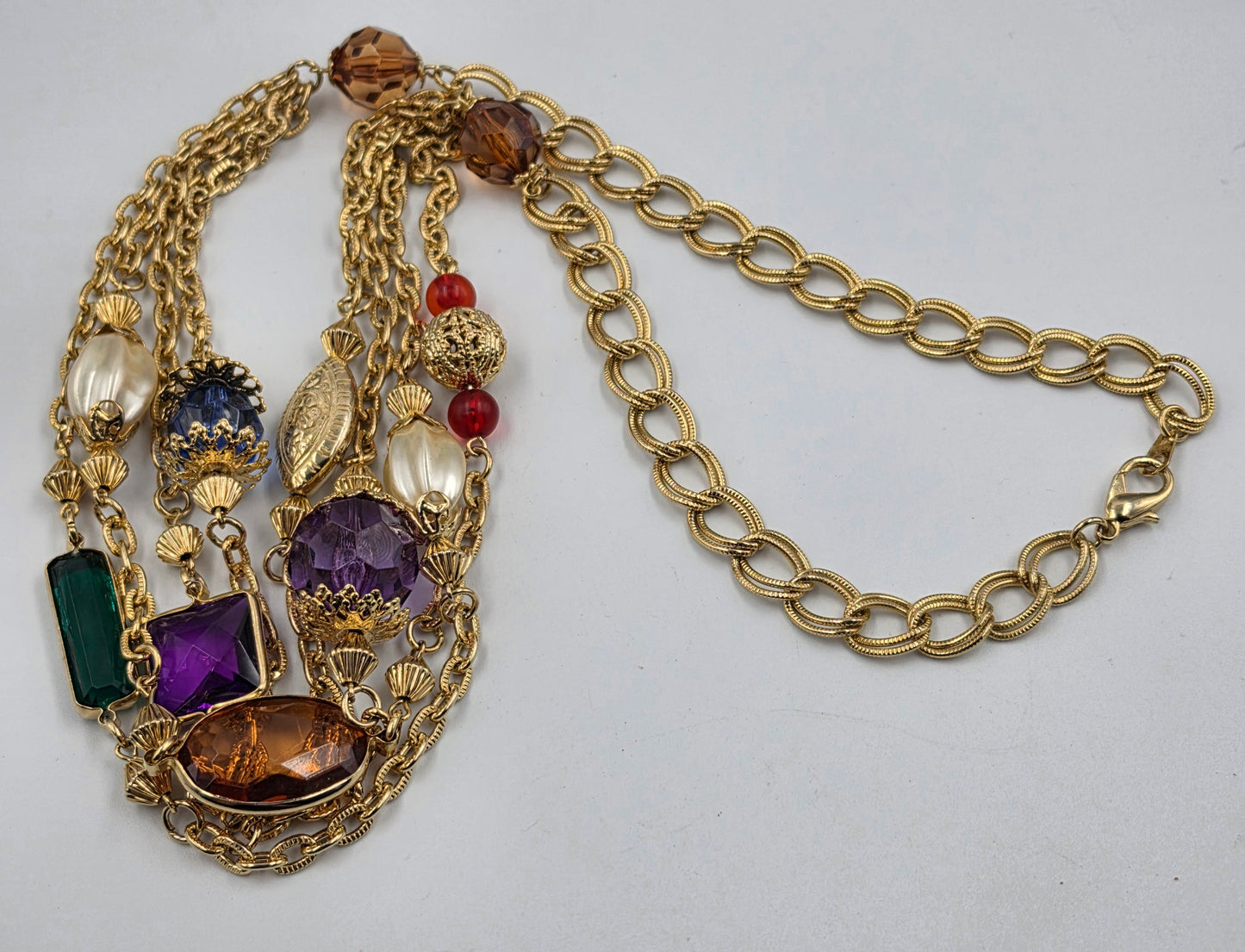 26" Gold Tone Multi Color Acrylic Bead/Gold Tone Necklace