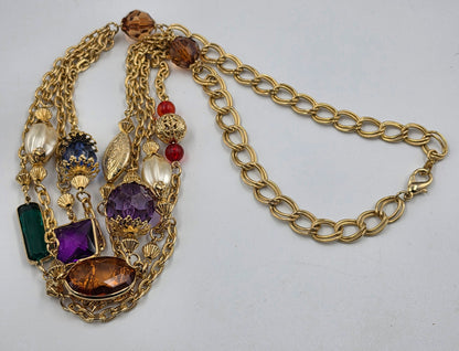 26" Gold Tone Multi Color Acrylic Bead/Gold Tone Necklace