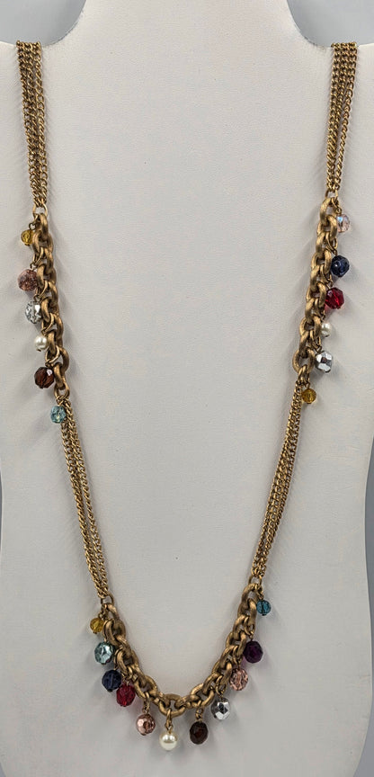38" Antiqued Tone Teal/Red/Pink/Silver/Purple/Yellow Acrylic Bead Necklace