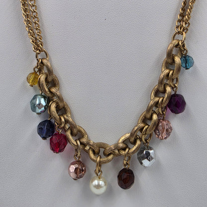 38" Antiqued Tone Teal/Red/Pink/Silver/Purple/Yellow Acrylic Bead Necklace