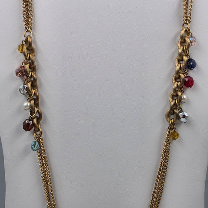 38" Antiqued Tone Teal/Red/Pink/Silver/Purple/Yellow Acrylic Bead Necklace