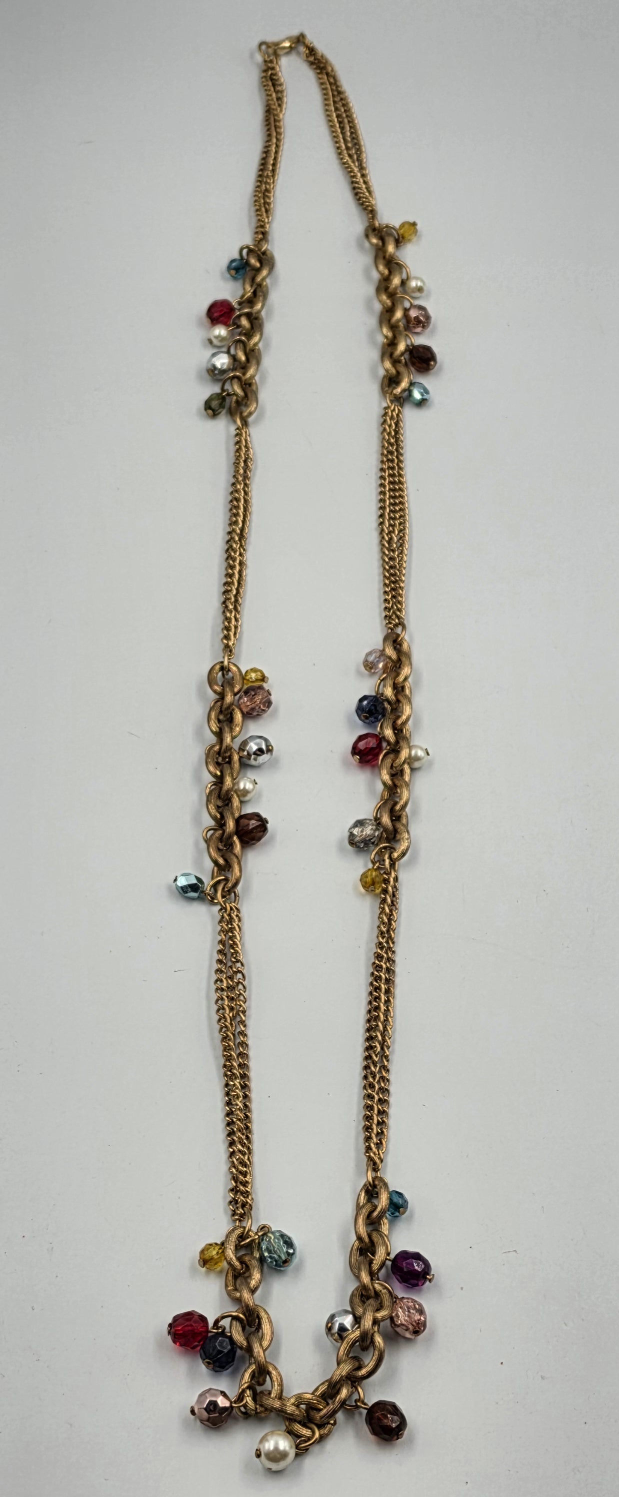 38" Antiqued Tone Teal/Red/Pink/Silver/Purple/Yellow Acrylic Bead Necklace