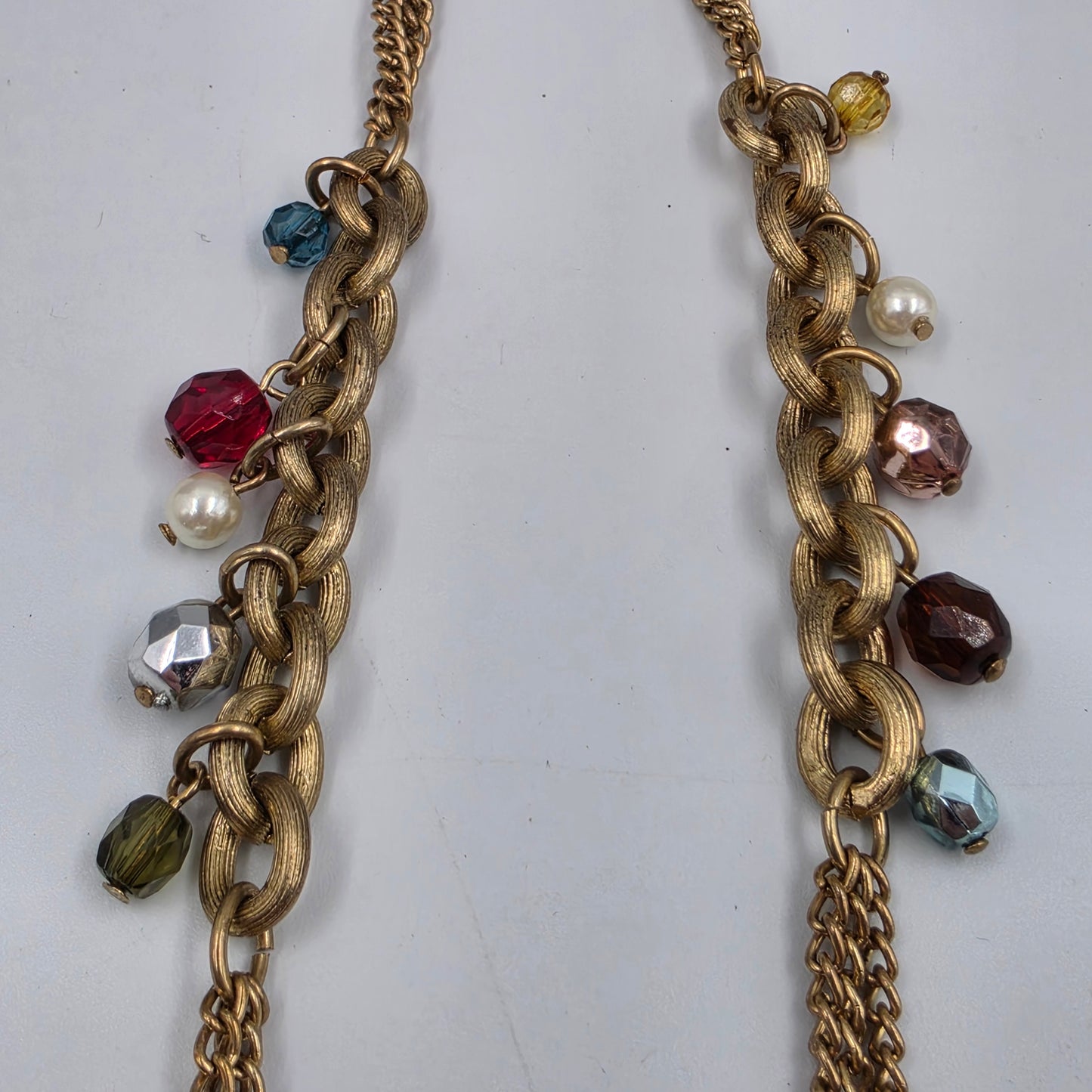 38" Antiqued Tone Teal/Red/Pink/Silver/Purple/Yellow Acrylic Bead Necklace