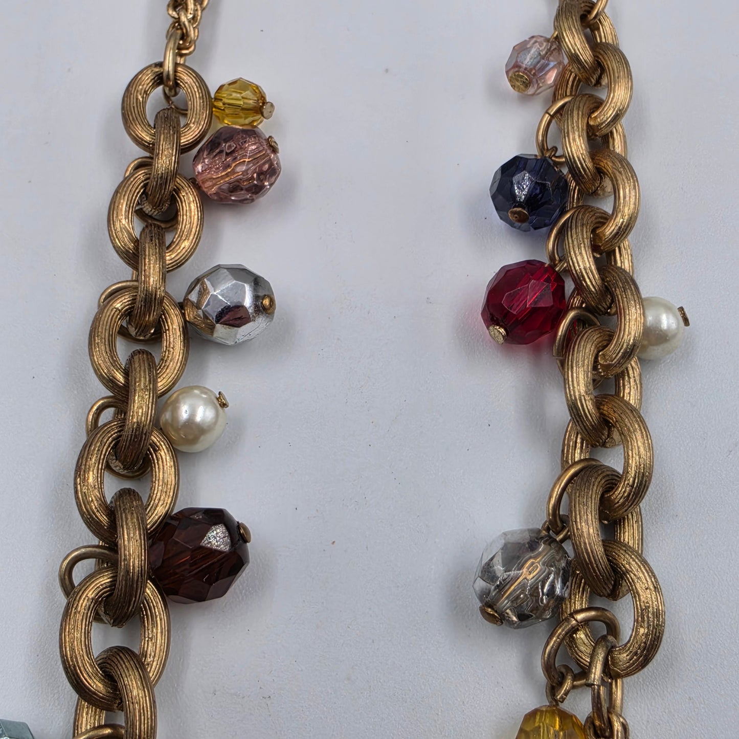 38" Antiqued Tone Teal/Red/Pink/Silver/Purple/Yellow Acrylic Bead Necklace