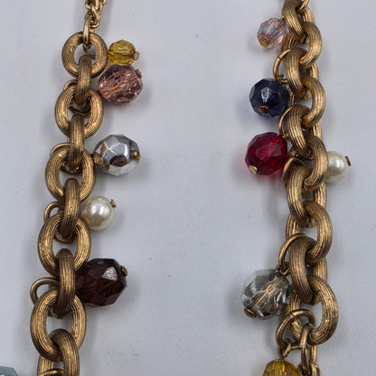 38" Antiqued Tone Teal/Red/Pink/Silver/Purple/Yellow Acrylic Bead Necklace