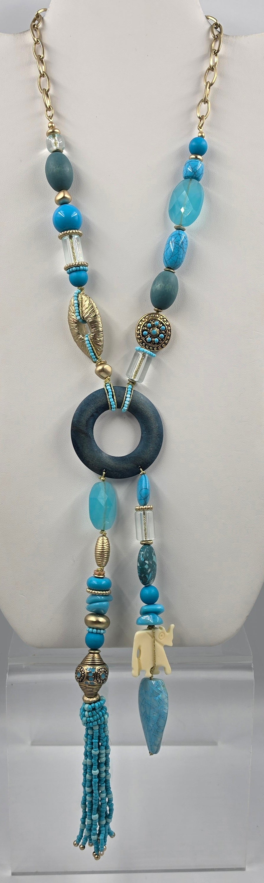 CHICOS 19"-23" Adjustable Iridescent Blue Stone/Glass/Acrylic Beaded Necklace