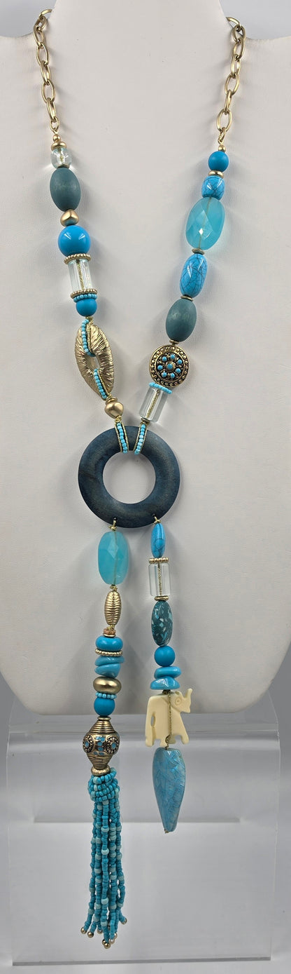 CHICOS 19"-23" Adjustable Iridescent Blue Stone/Glass/Acrylic Beaded Necklace