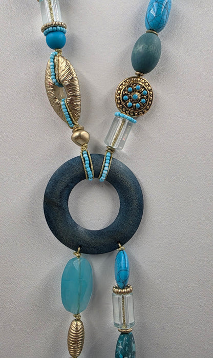 CHICOS 19"-23" Adjustable Iridescent Blue Stone/Glass/Acrylic Beaded Necklace