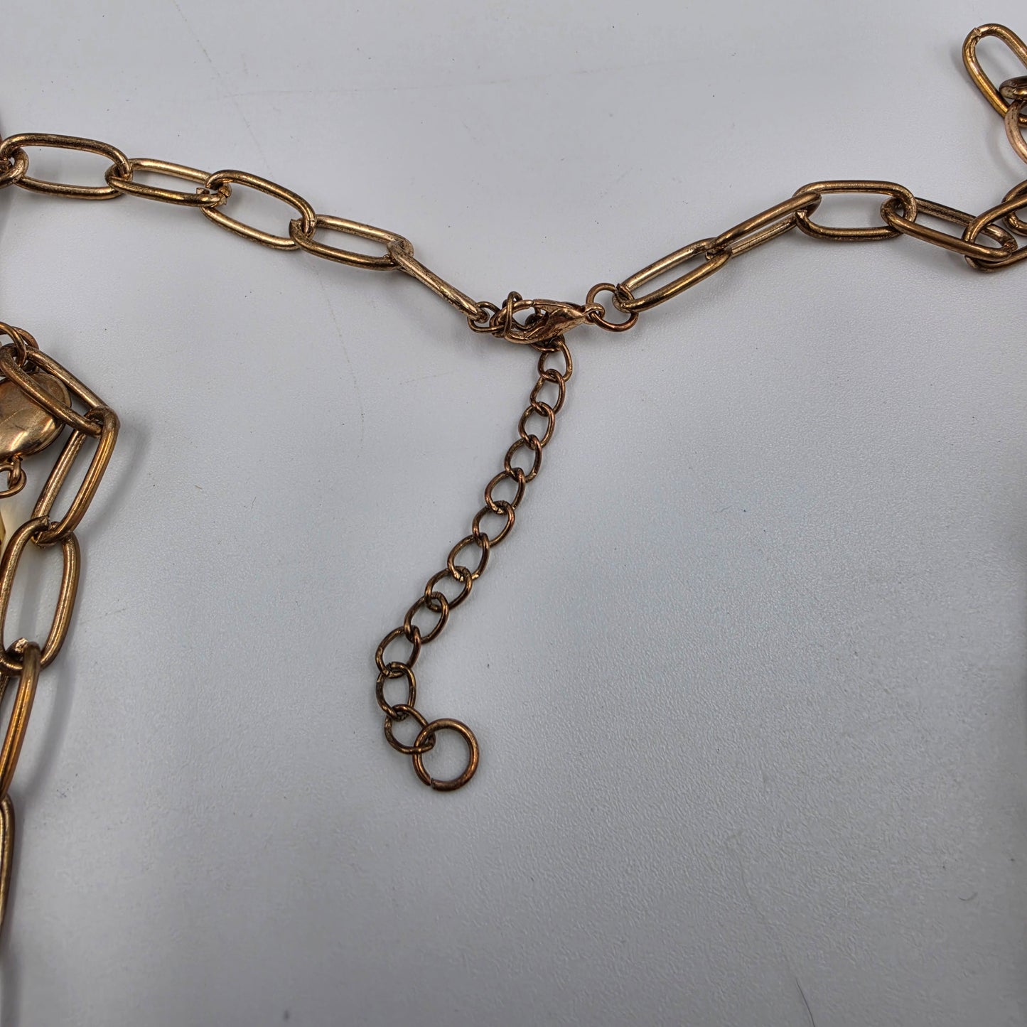 35"-37" Tortoise Shell Print Resin Bead/ Antiqued Gold Tone Chain Necklace