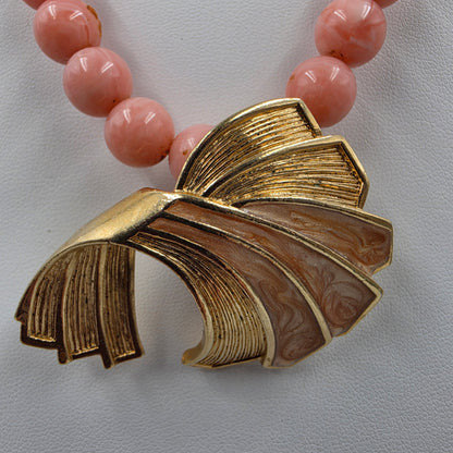 AVON 18" Marbled Pink Bead 9mm/ Enamel Inlaid/ahold Tone Pendant " Draped Elegance" Necklace