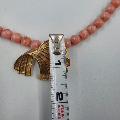 AVON 18" Marbled Pink Bead 9mm/ Enamel Inlaid/ahold Tone Pendant " Draped Elegance" Necklace