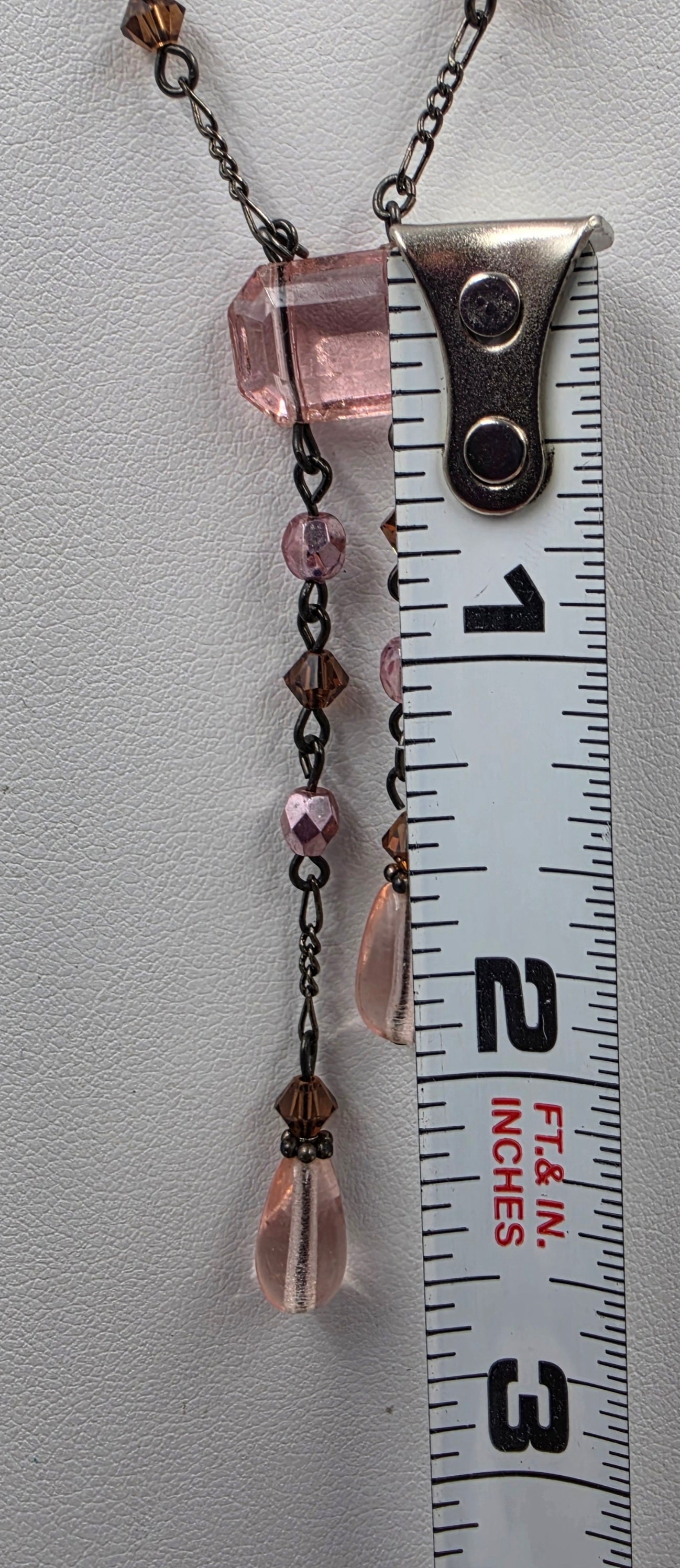 15"-17" Pink/Brown Glass Rhinestone/Black Chain Necklace