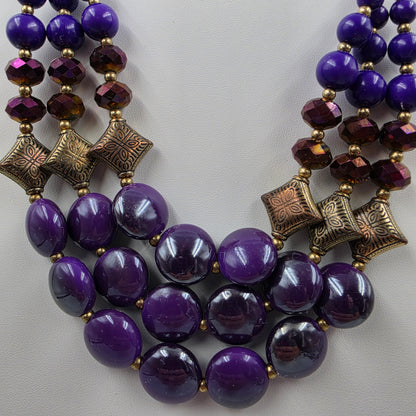 16"-19.5" Adjustable Purple Glass Cabochons/Acrylic Beads/Iridescent Faceted/Graduated Bead Multi Layer Necklace