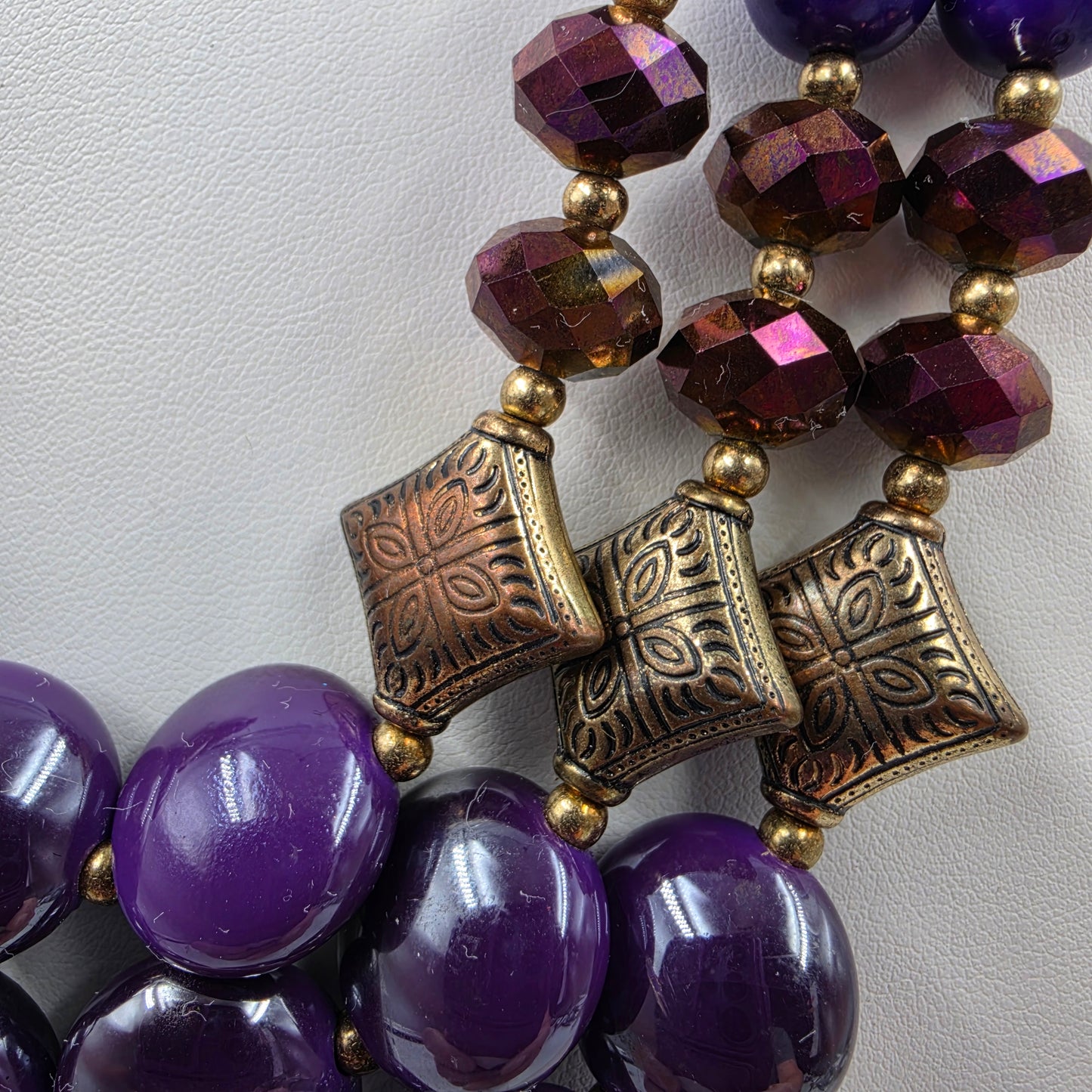 16"-19.5" Adjustable Purple Glass Cabochons/Acrylic Beads/Iridescent Faceted/Graduated Bead Multi Layer Necklace