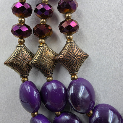 16"-19.5" Adjustable Purple Glass Cabochons/Acrylic Beads/Iridescent Faceted/Graduated Bead Multi Layer Necklace