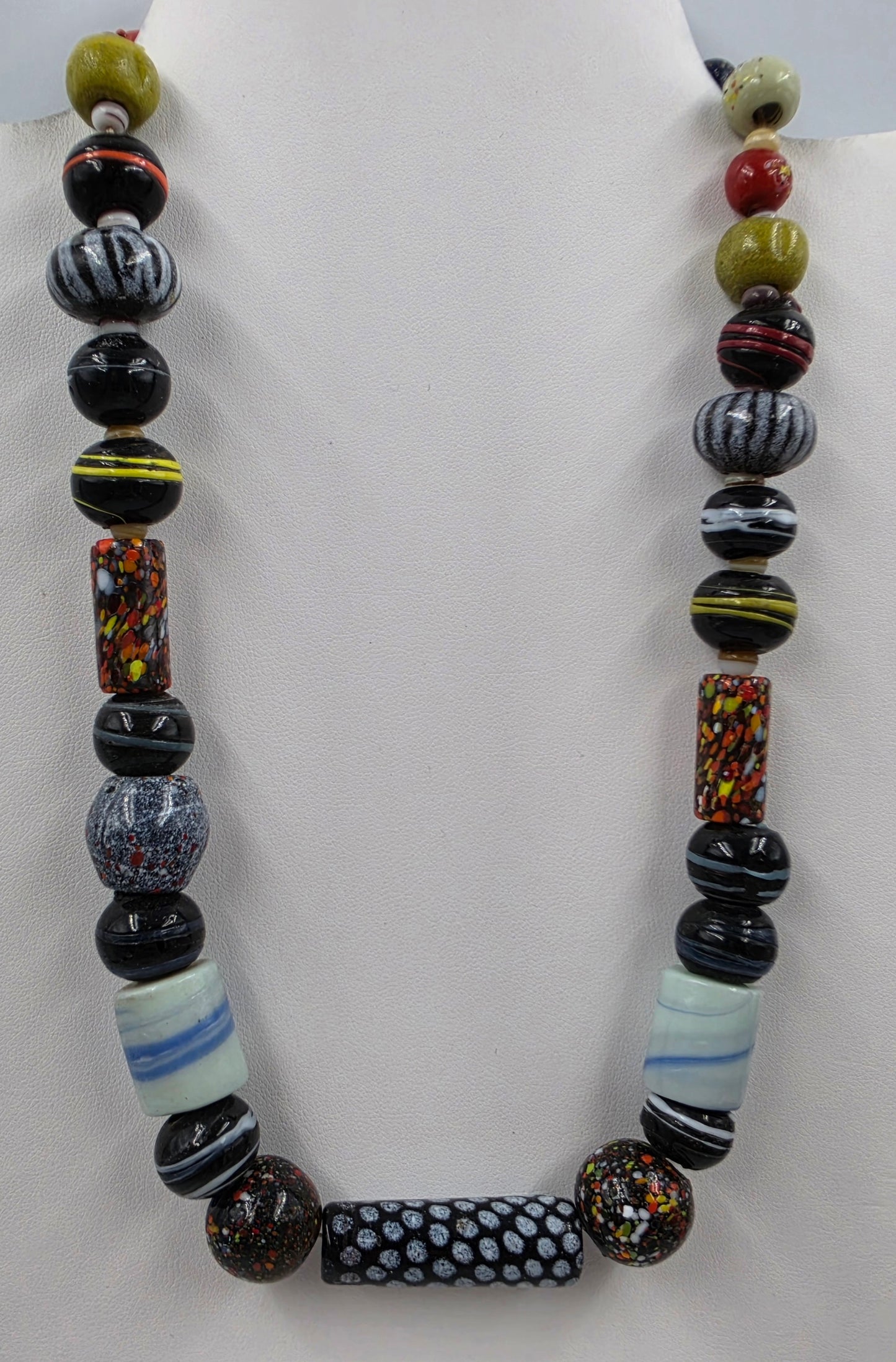 19.5" Multi Color Venetian Style Glass Mosaic Bead Necklace