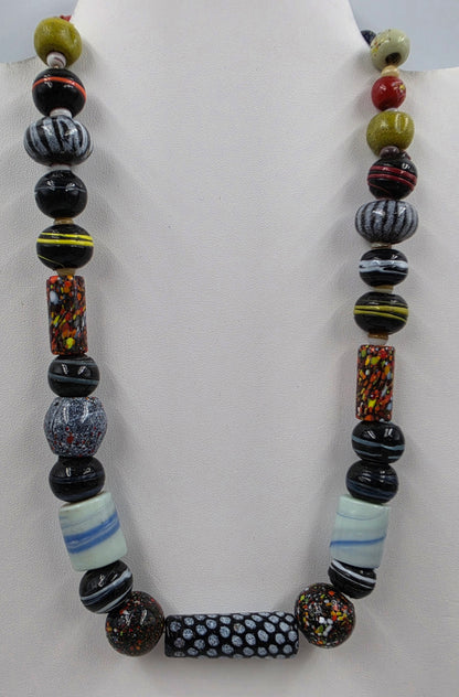 19.5" Multi Color Venetian Style Glass Mosaic Bead Necklace