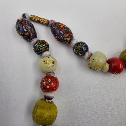 19.5" Multi Color Venetian Style Glass Mosaic Bead Necklace