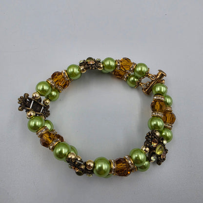 8" Green/Clear/Amber Glass Beaded Bracelet