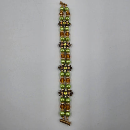 8" Green/Clear/Amber Glass Beaded Bracelet