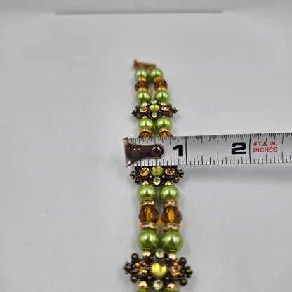 8" Green/Clear/Amber Glass Beaded Bracelet