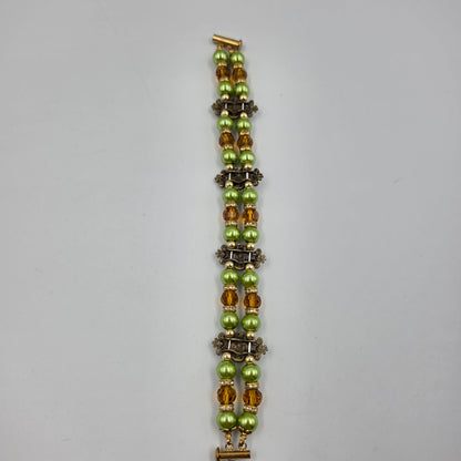 8" Green/Clear/Amber Glass Beaded Bracelet