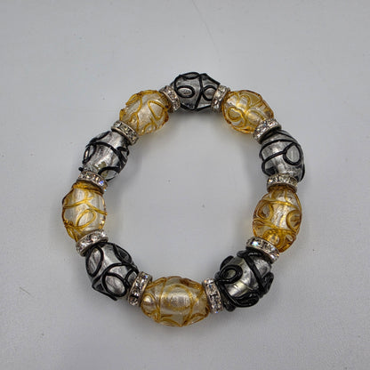 Hand Crafted Yellow/Gray Art Glass Bead Stretch Bracelet