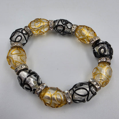 Hand Crafted Yellow/Gray Art Glass Bead Stretch Bracelet