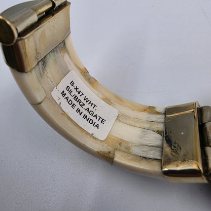BOUGAINVILLEA  6.75" Water Buffalo Bone/Agate/Gold Tone White Metal Cuff Bracelet