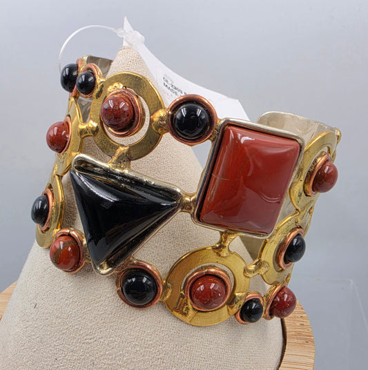DAVID JEFFERY  7" Red Jasper/Black Onyx/ Gold Tone White Metal