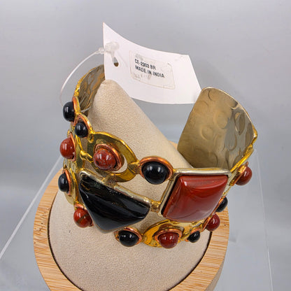 DAVID JEFFERY  7" Red Jasper/Black Onyx/ Gold Tone White Metal