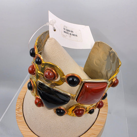 DAVID JEFFERY  7" Red Jasper/Black Onyx/ Gold Tone White Metal