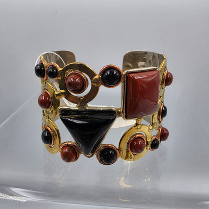 DAVID JEFFERY  7" Red Jasper/Black Onyx/ Gold Tone White Metal