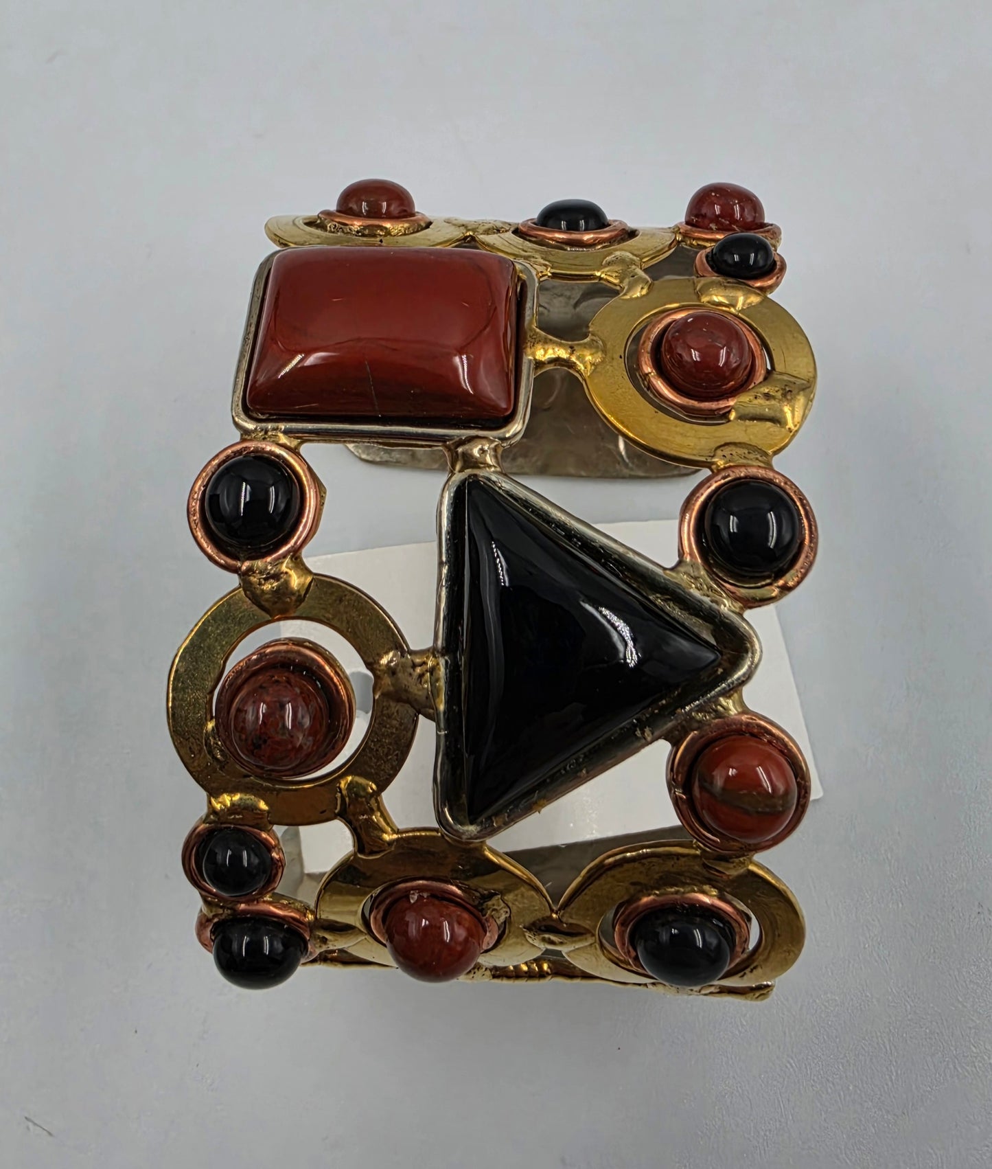 DAVID JEFFERY  7" Red Jasper/Black Onyx/ Gold Tone White Metal