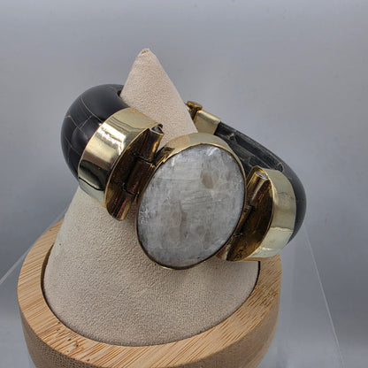 DAVID JEFFERY 7" Black Water Buffalo/White Quartz Cuff Bracelet